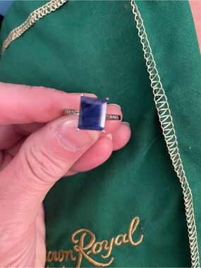 Blue Lapis Lazuli Emerald Cut Ring with diamonds on the shoulders